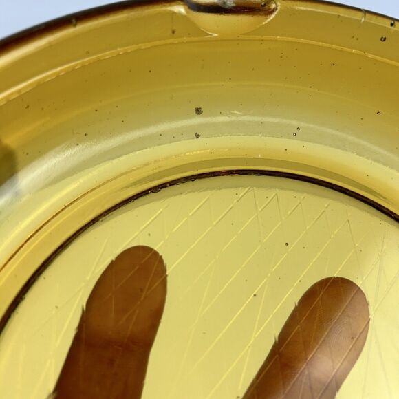Vintage Retro Amber Brown 7” Ashtray Cigar Mid Century Round Glass Diamond Table - Picture 7 of 7